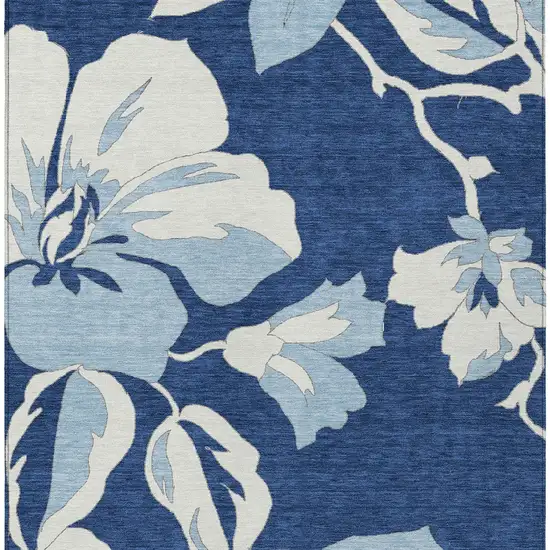 Navy Blue Denim Blue And Ivory Floral Washable Indoor Outdoor Area Rug Photo 8