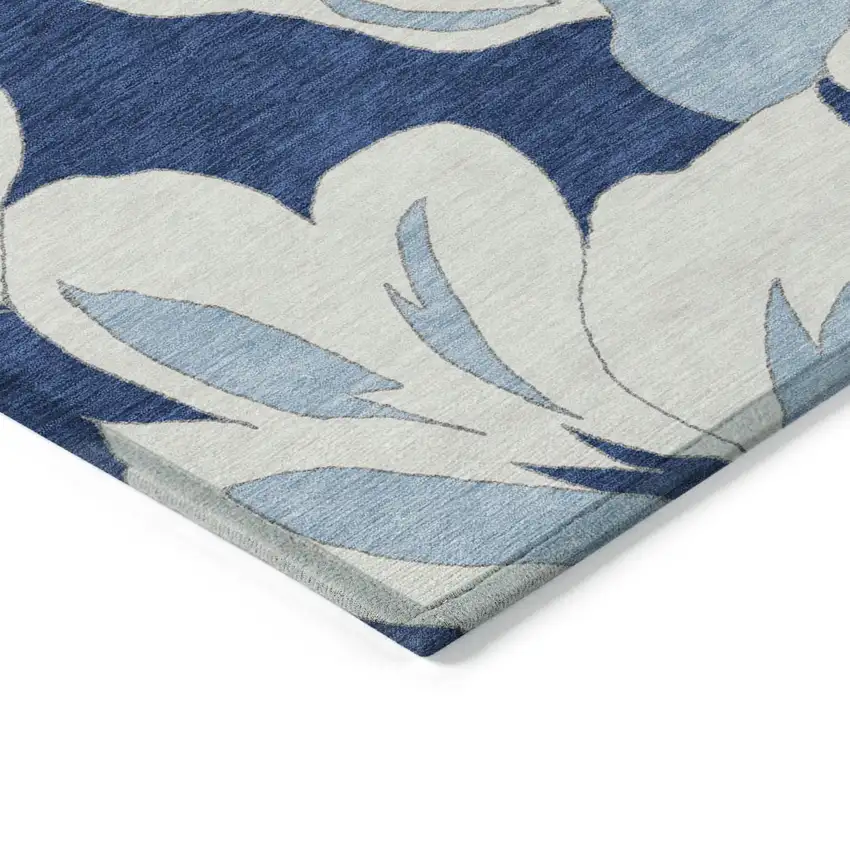 Navy Blue Denim Blue And Ivory Floral Washable Indoor Outdoor Area Rug Photo 5