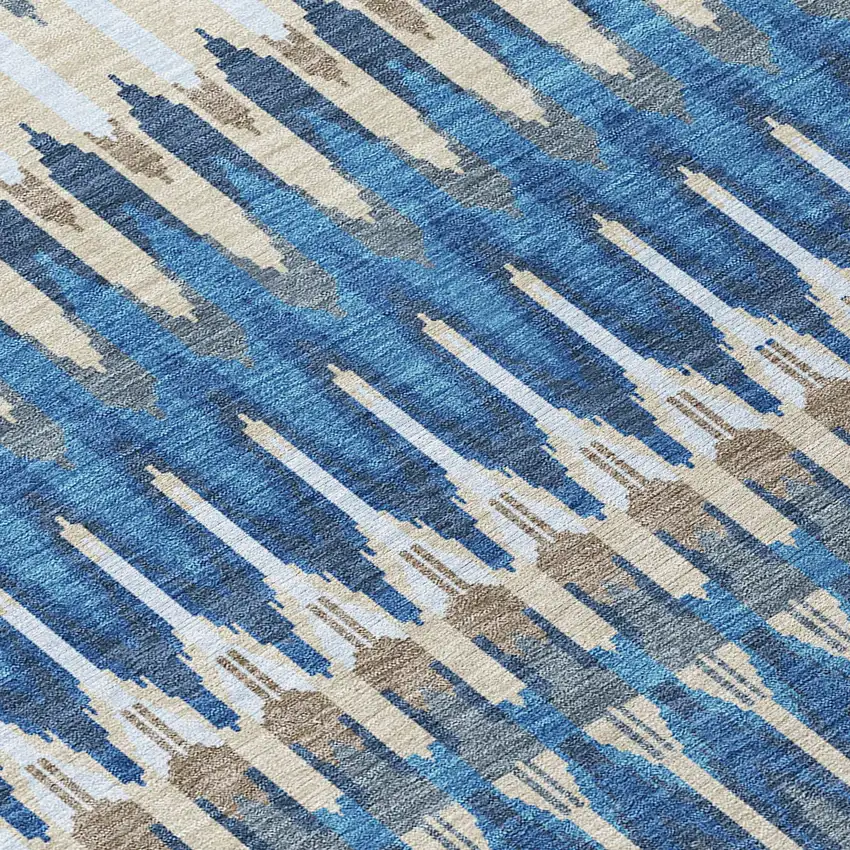 Navy Blue Denim Blue And Ivory Southwestern Washable Indoor Outdoor Area Rug Photo 6