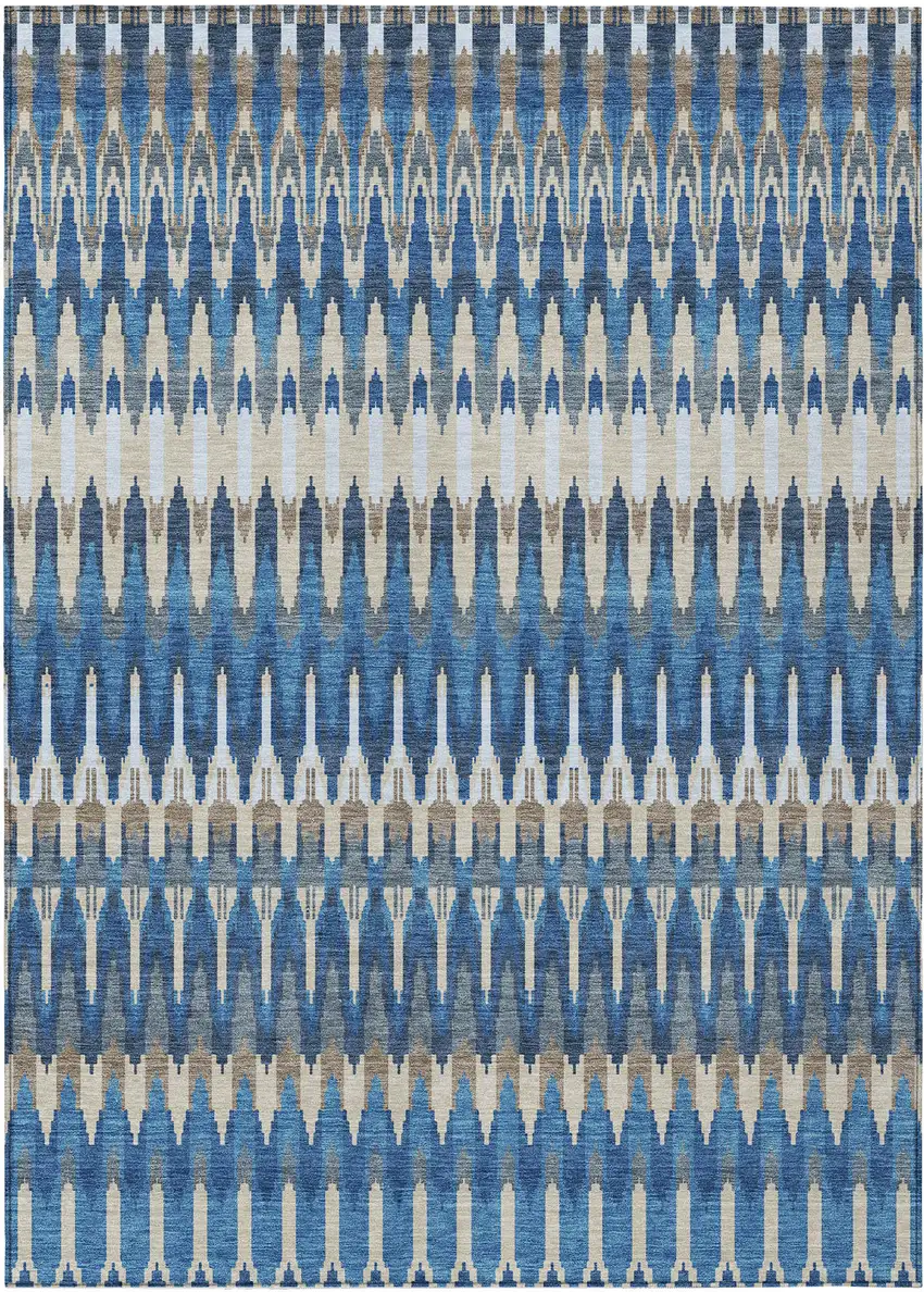 Navy Blue Denim Blue And Ivory Southwestern Washable Indoor Outdoor Area Rug Photo 2