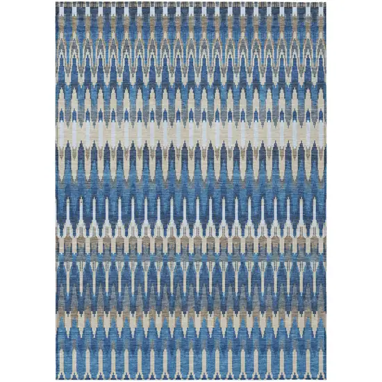 Navy Blue Denim Blue And Ivory Southwestern Washable Indoor Outdoor Area Rug Photo 2