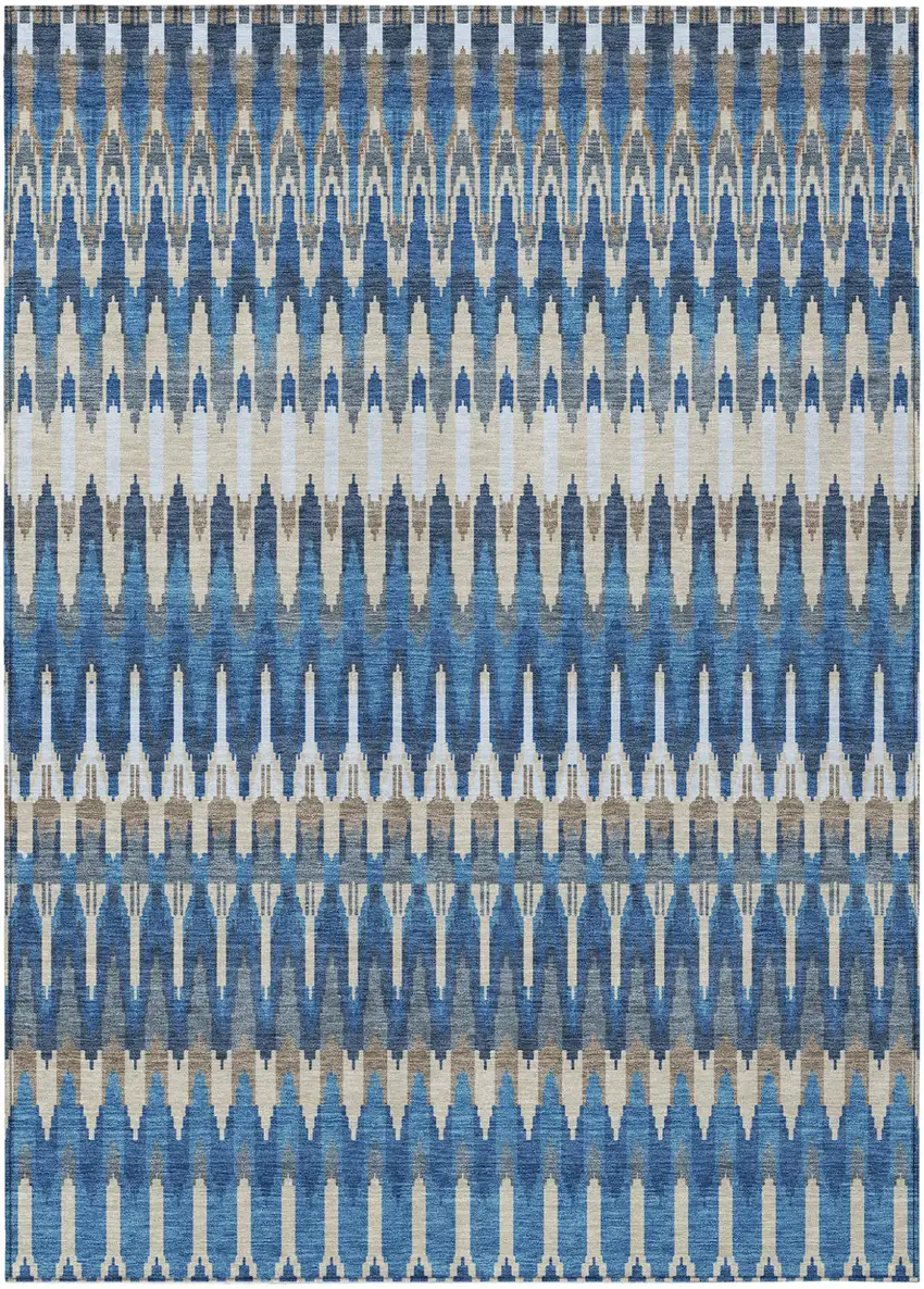 Navy Blue Denim Blue And Ivory Southwestern Washable Indoor Outdoor Area Rug Photo 2
