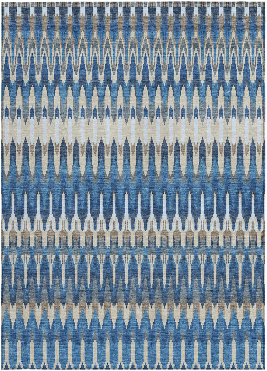 Navy Blue Denim Blue And Ivory Southwestern Washable Indoor Outdoor Area Rug Photo 7