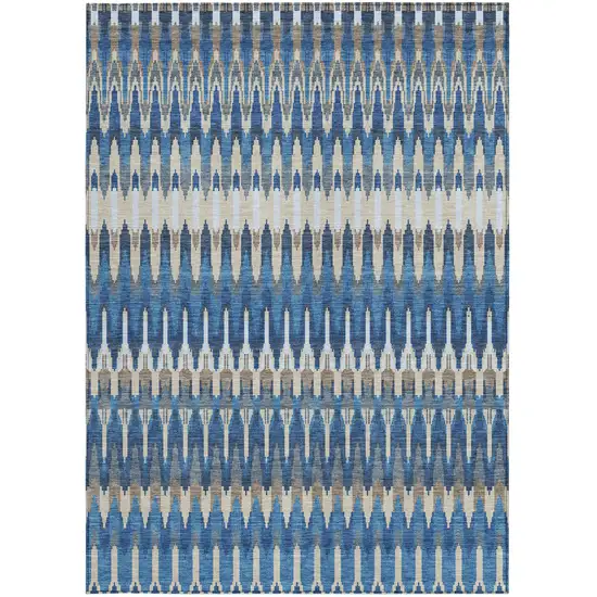 Navy Blue Denim Blue And Ivory Southwestern Washable Indoor Outdoor Area Rug Photo 7