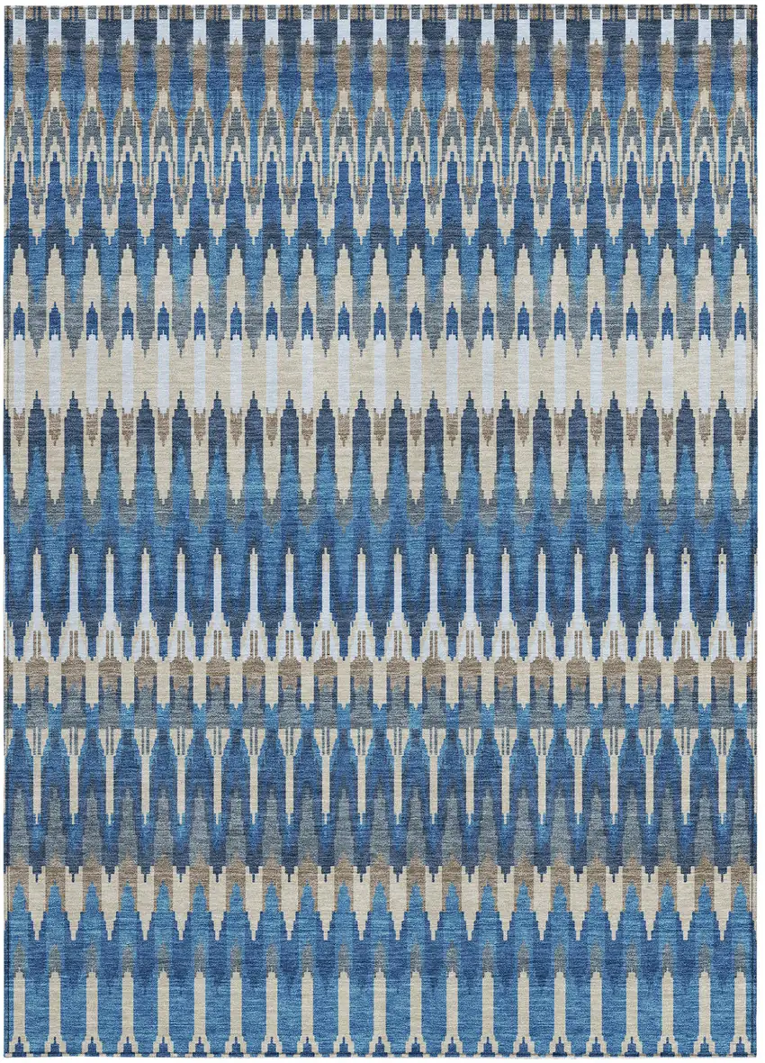 Navy Blue Denim Blue And Ivory Southwestern Washable Indoor Outdoor Area Rug Photo 7