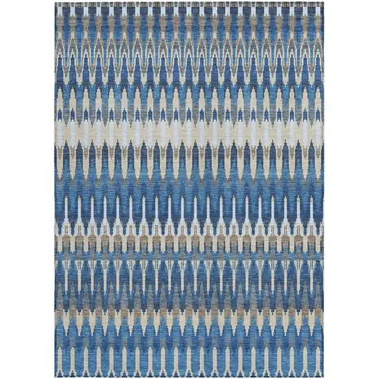 Navy Blue Denim Blue And Ivory Southwestern Washable Indoor Outdoor Area Rug Photo 7