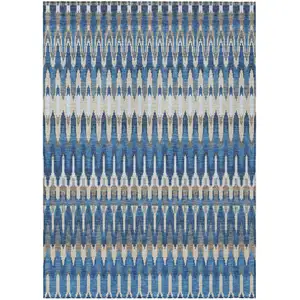 Photo of Navy Blue Denim Blue And Ivory Southwestern Washable Indoor Outdoor Area Rug