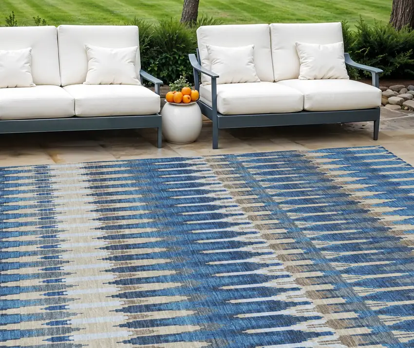 Navy Blue Denim Blue And Ivory Southwestern Washable Indoor Outdoor Area Rug Photo 2