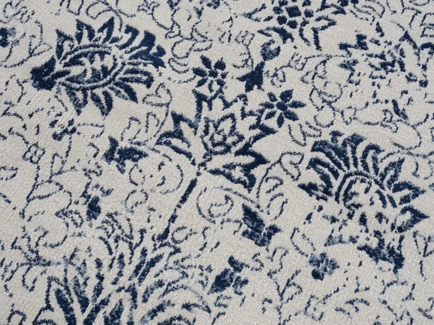 Navy Blue Distressed Floral Area Rug Photo 9