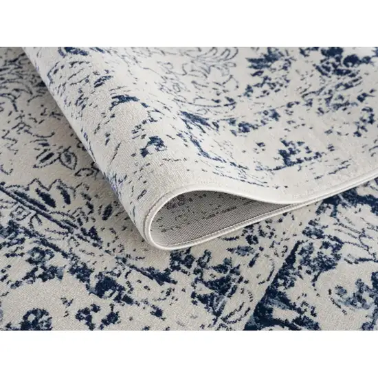 Navy Blue Distressed Floral Area Rug Photo 7