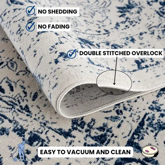 Navy Blue Distressed Floral Area Rug Photo 6