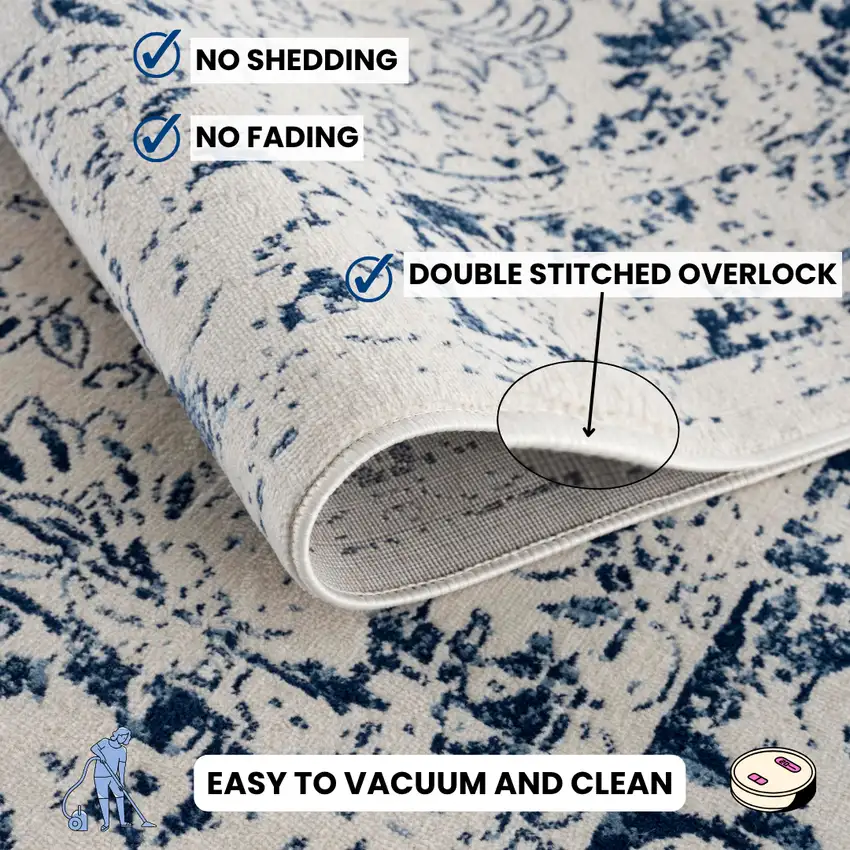 Navy Blue Distressed Floral Area Rug Photo 6