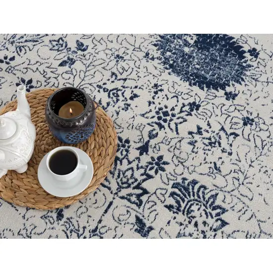 Navy Blue Distressed Floral Area Rug Photo 6