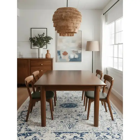 Navy Blue Distressed Floral Area Rug Photo 7