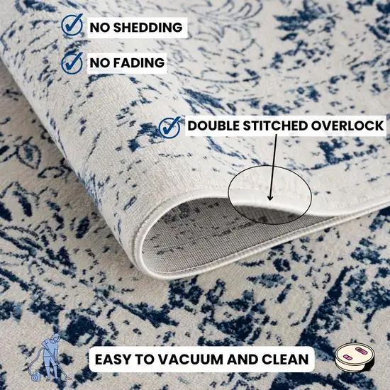 Navy Blue Distressed Floral Area Rug Photo 6