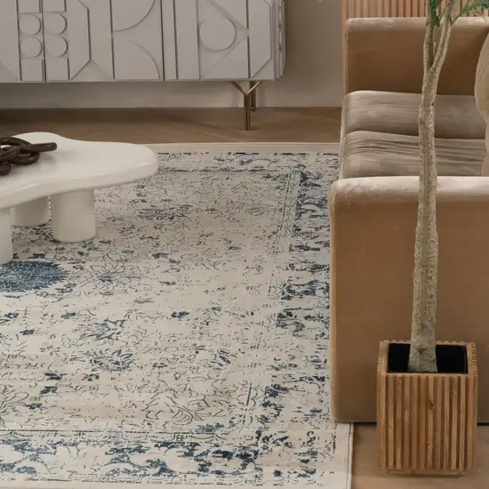 Navy Blue Distressed Floral Area Rug Photo 5