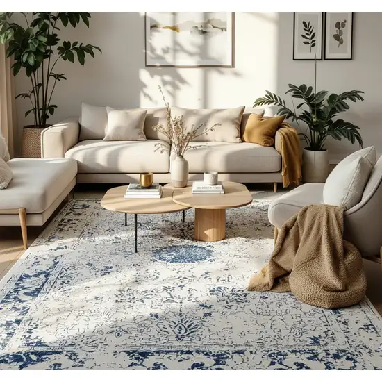 Navy Blue Distressed Floral Area Rug Photo 7