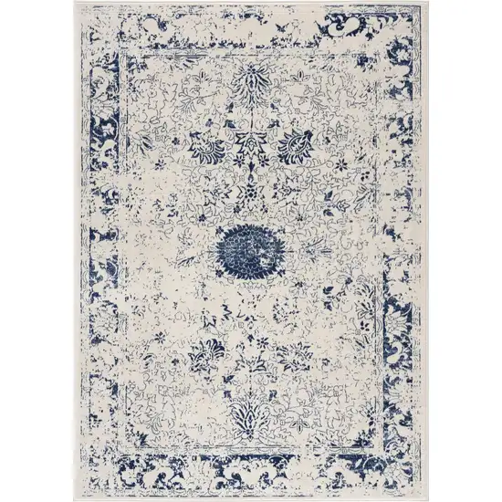 Navy Blue Distressed Floral Area Rug Photo 3