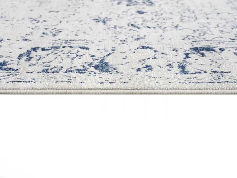 Navy Blue Distressed Floral Area Rug Photo 5