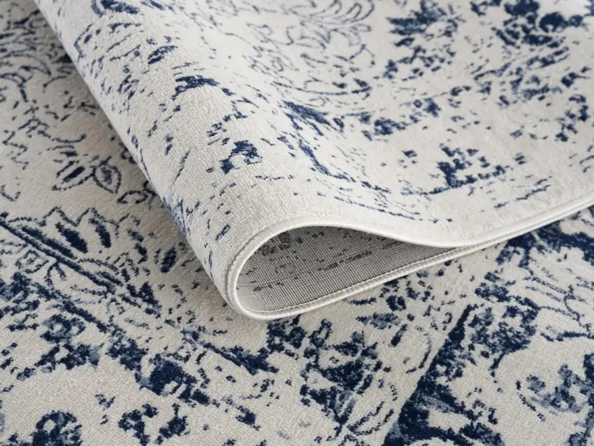 Navy Blue Distressed Floral Scatter Rug Photo 8