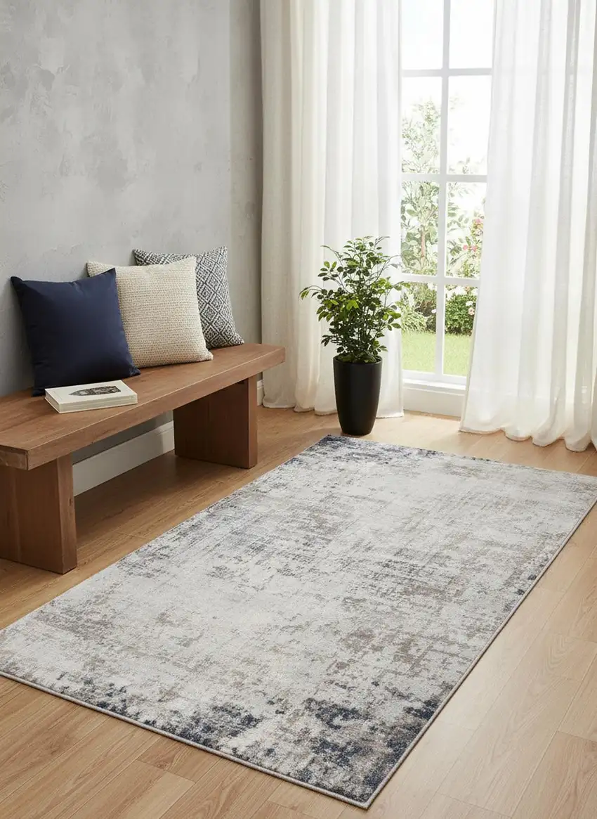 Navy Blue Distressed Striations Area Rug Photo 1