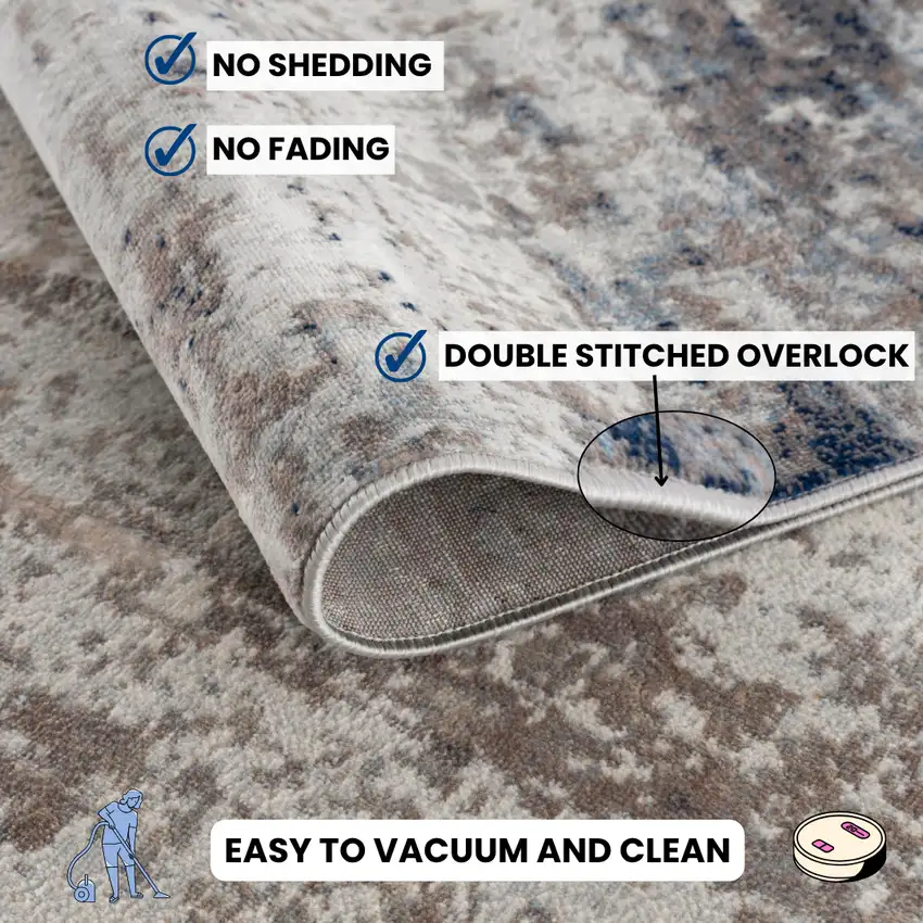 2' X 6' Navy Blue Distressed Striations Area Rug Photo 7