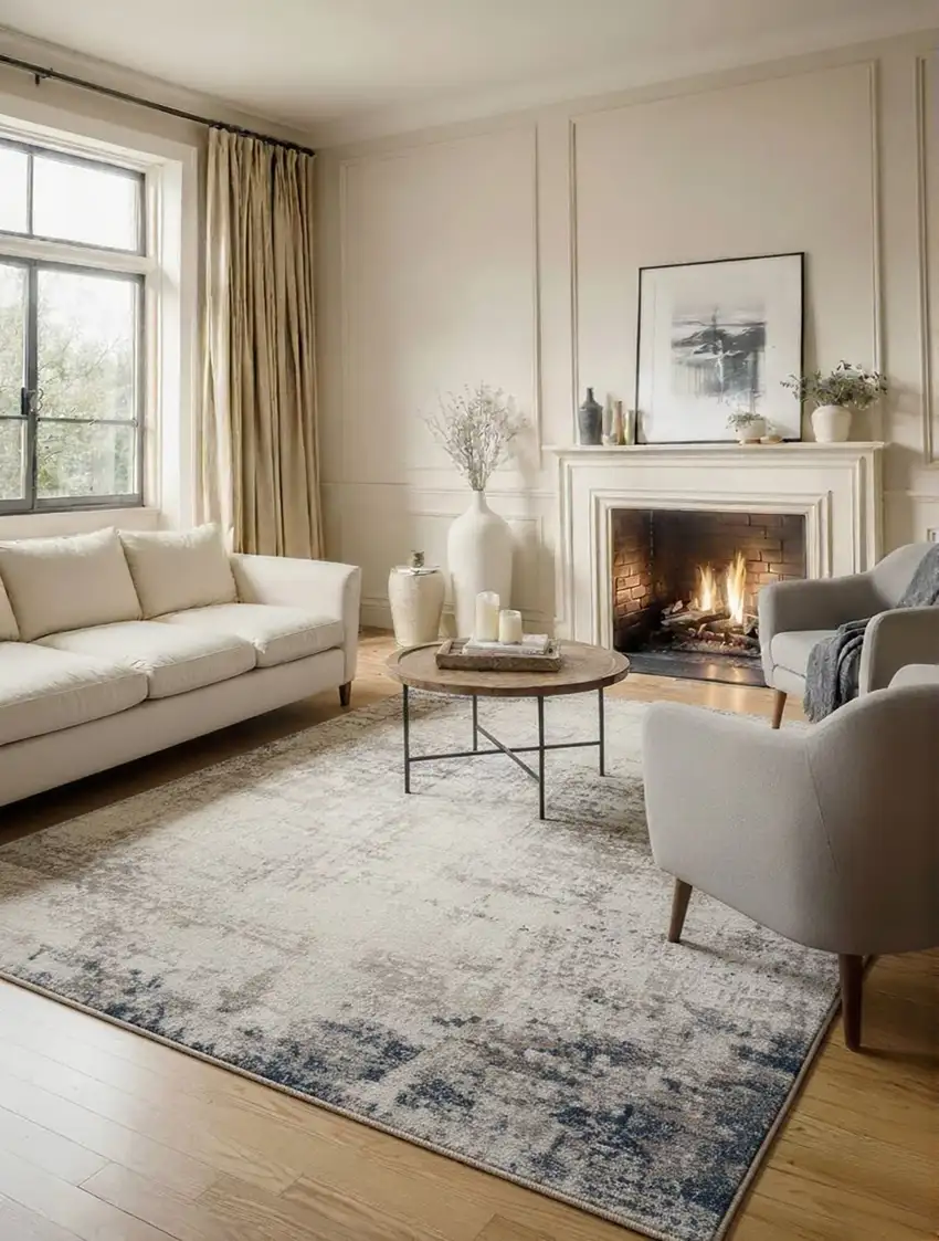 Navy Blue Distressed Striations Area Rug Photo 6