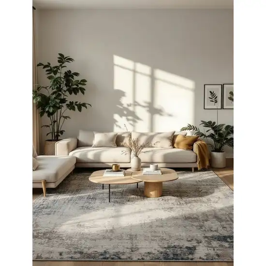 Navy Blue Distressed Striations Area Rug Photo 3