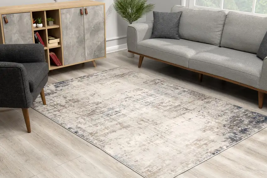 Navy Blue Distressed Striations Area Rug Photo 6
