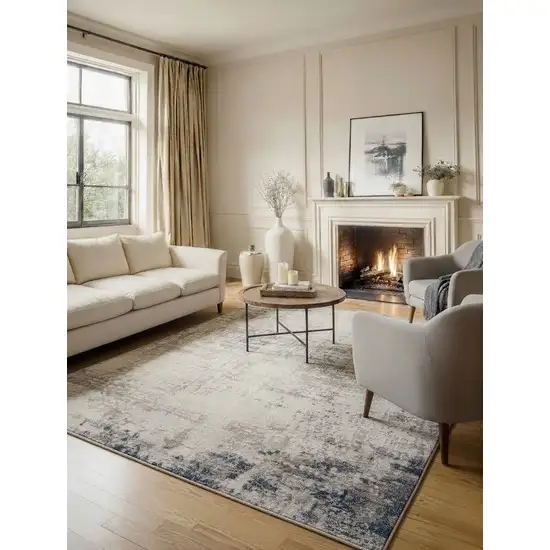 Navy Blue Distressed Striations Area Rug Photo 4