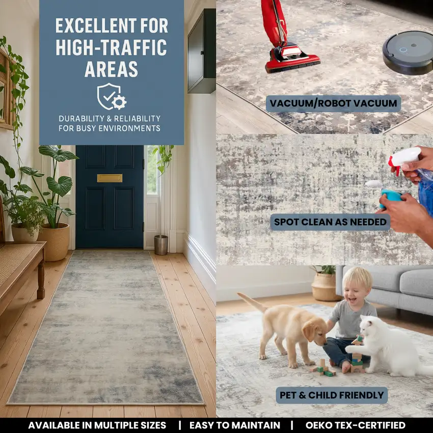 Navy Blue Distressed Striations Area Rug Photo 8