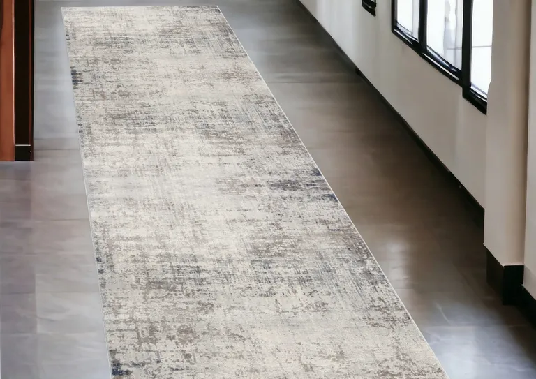 Navy Blue Distressed Striations Runner Rug Photo 5