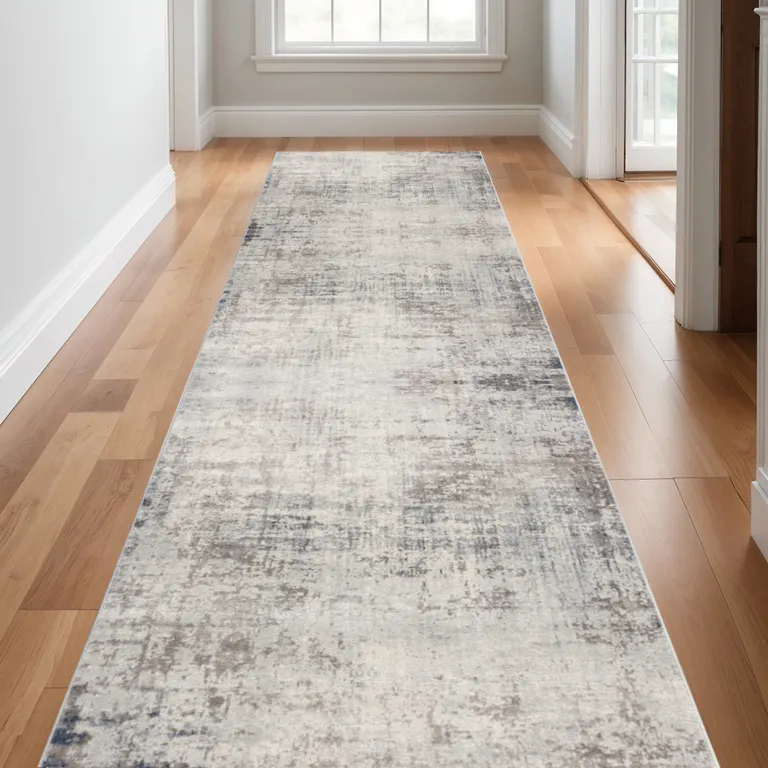 Navy Blue Distressed Striations Runner Rug Photo 2