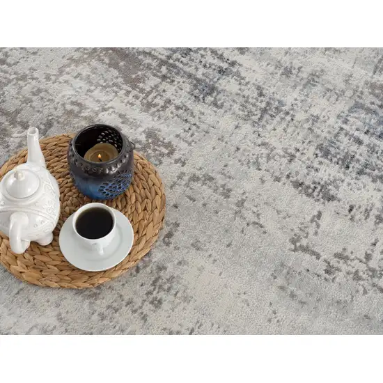 15' Blue And Ivory Abstract Runner Rug Photo 6