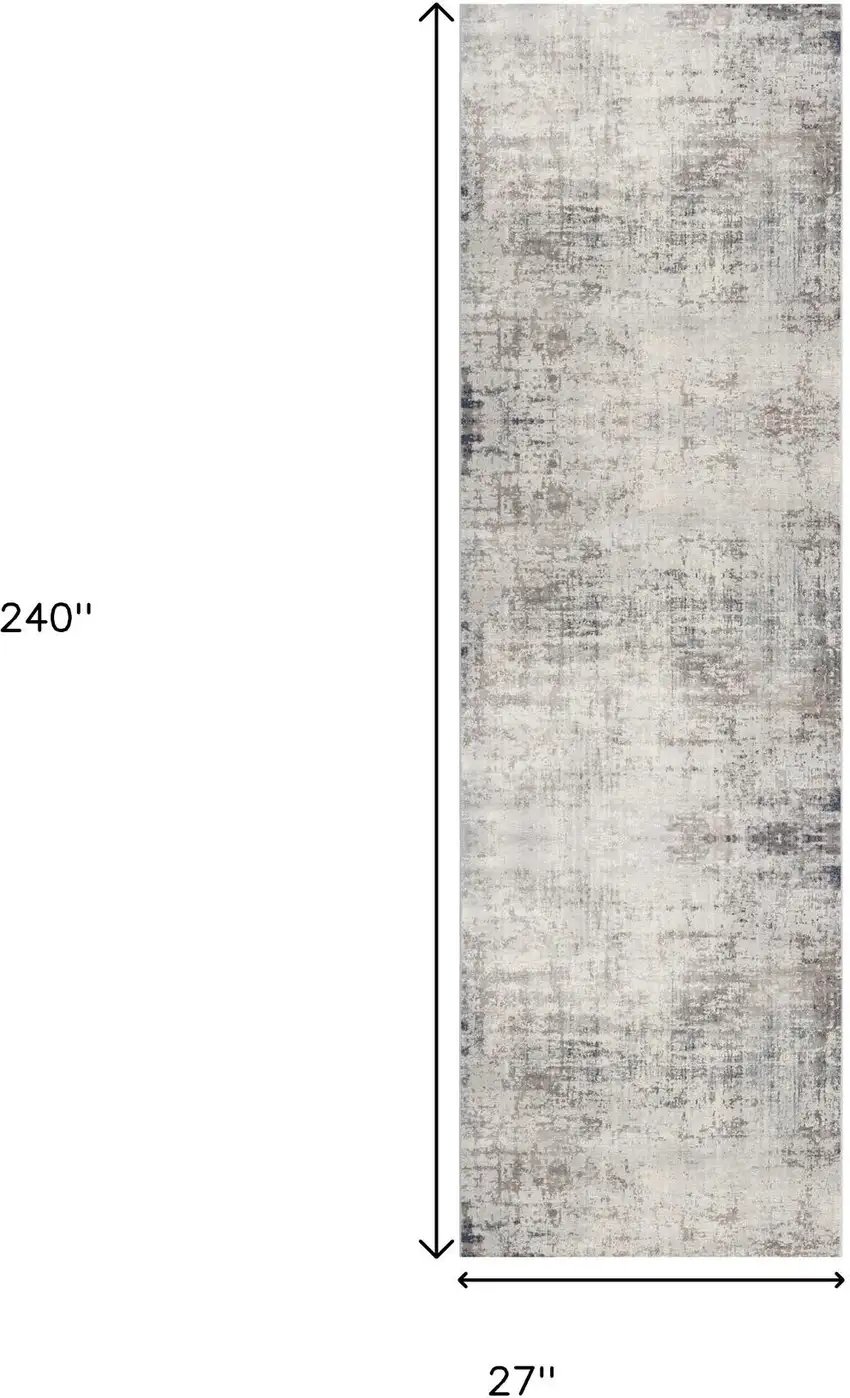 20' Blue And Ivory Abstract Runner Rug Photo 3