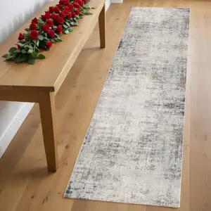Photo of Navy Blue Distressed Striations Runner Rug