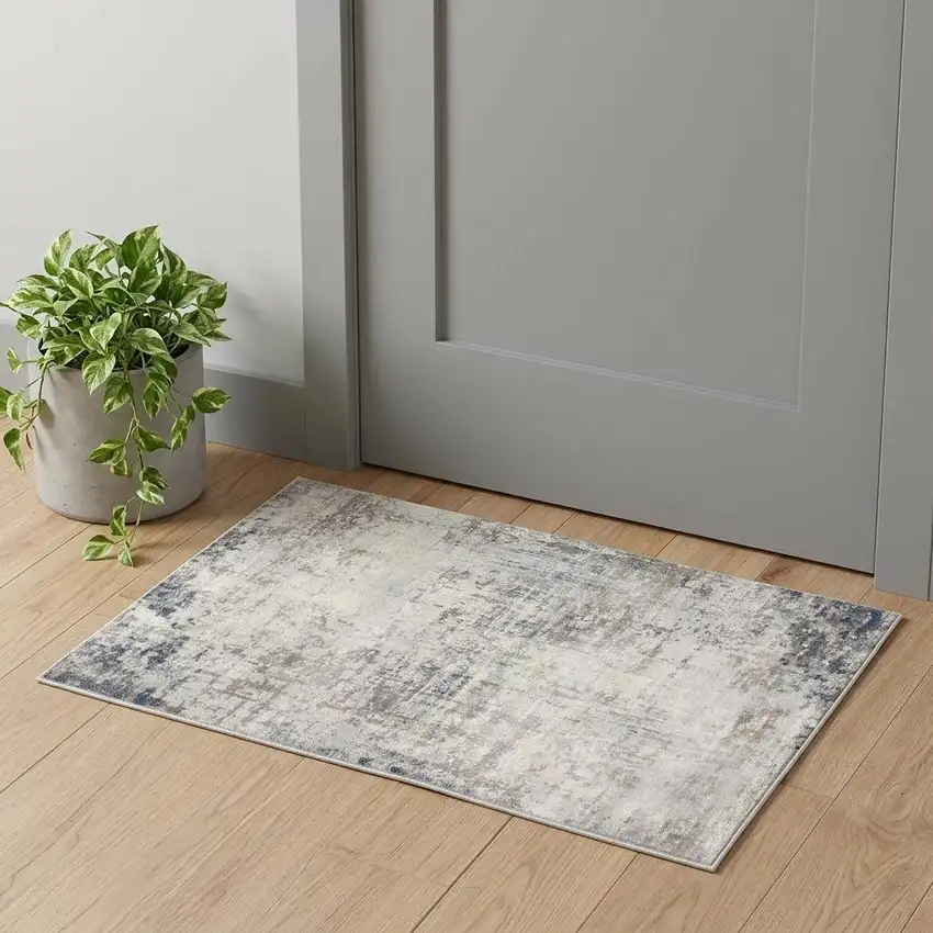 Navy Blue Distressed Striations Scatter Rug Photo 1