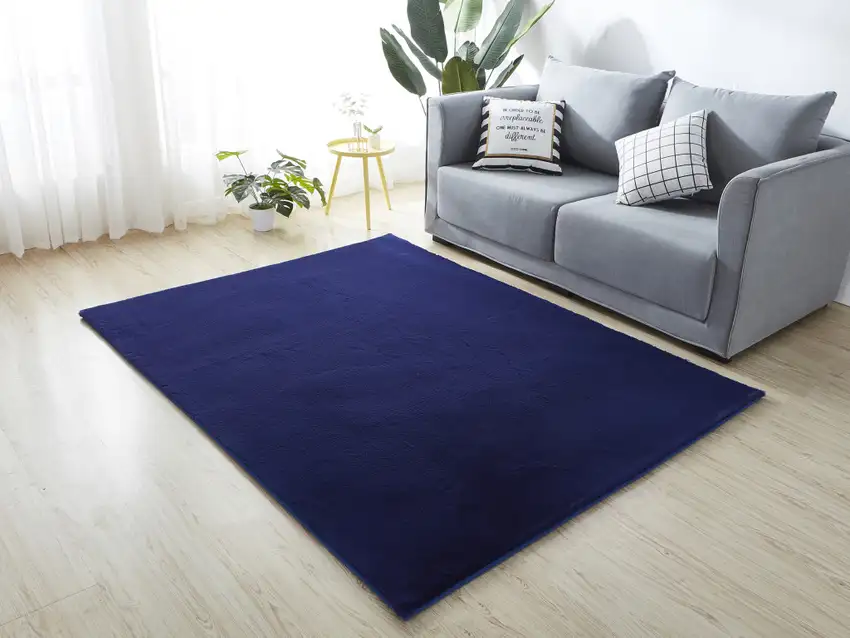 Navy Blue FauX Fur Shag Non Skid Area Rug Photo 5
