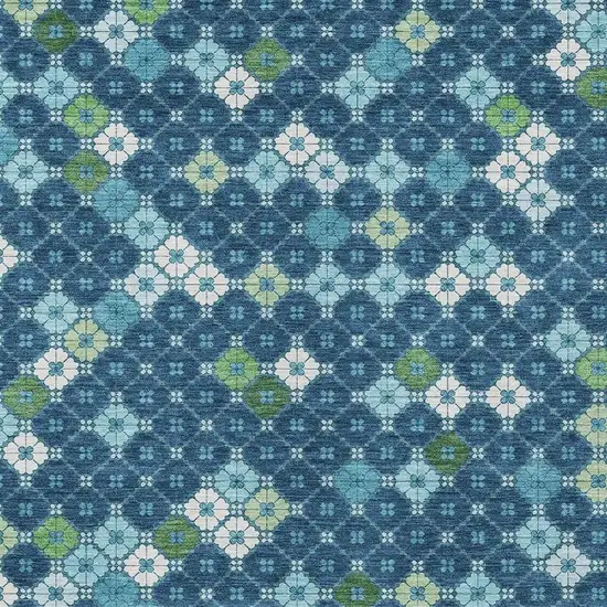 Navy Blue Fern Green And Ivory Geometric Washable Indoor Outdoor Area Rug Photo 4