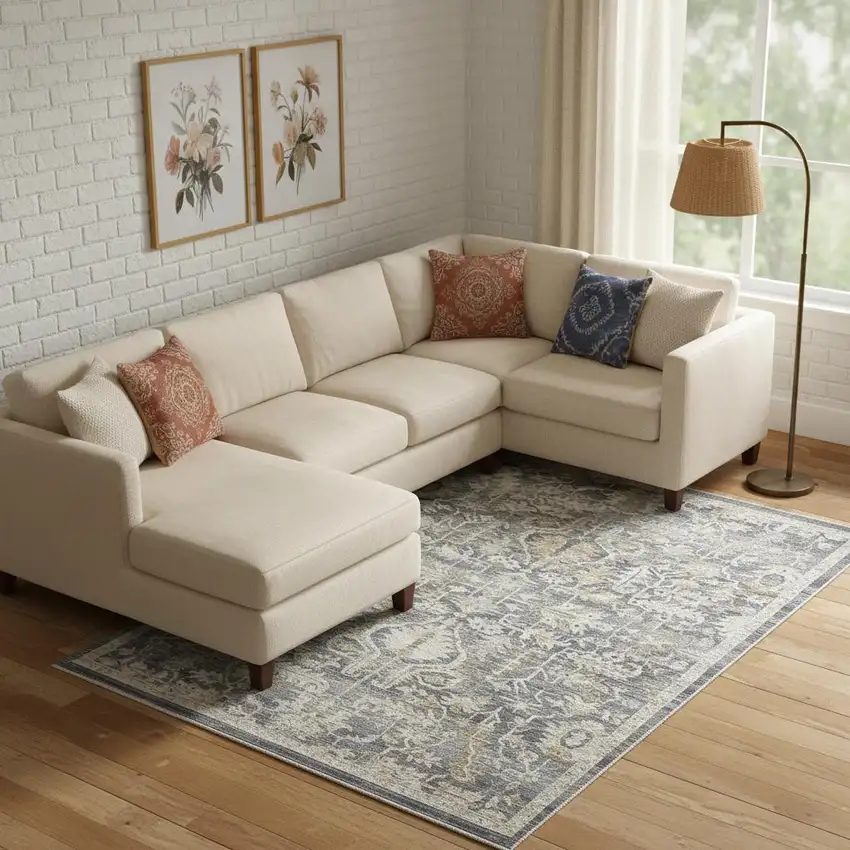 Navy Blue Floral Area Rug Photo 1