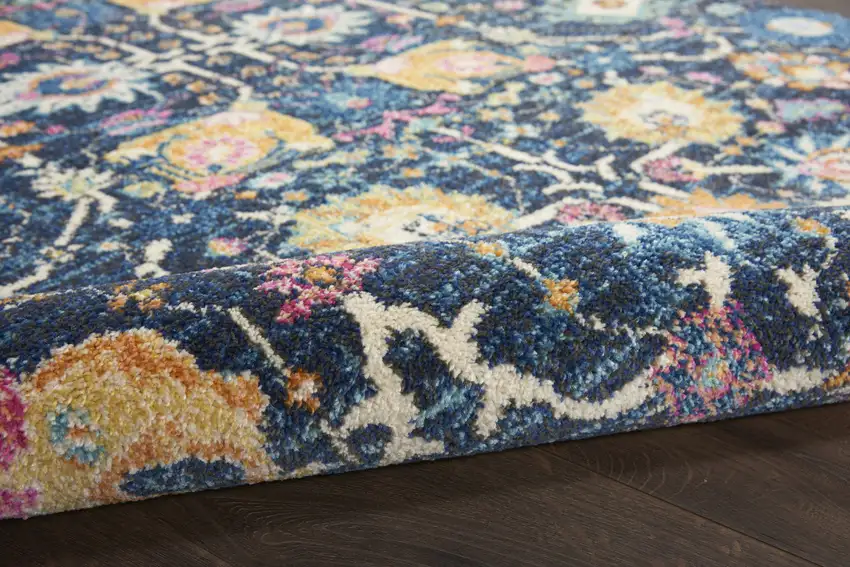 Navy Blue Yellow And Pink Floral Area Rug Photo 5