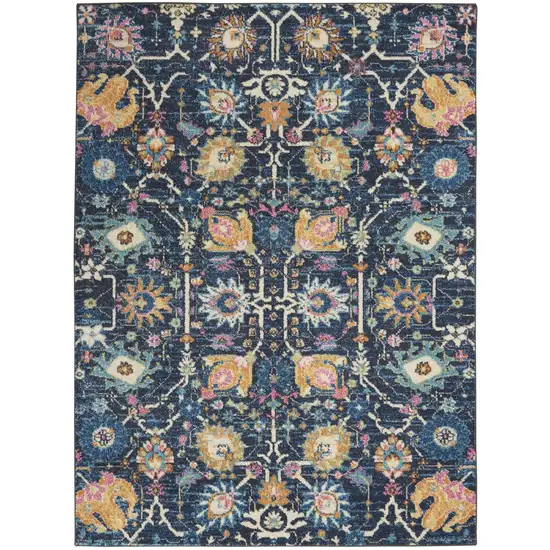 Navy Blue Yellow And Pink Floral Area Rug Photo 9
