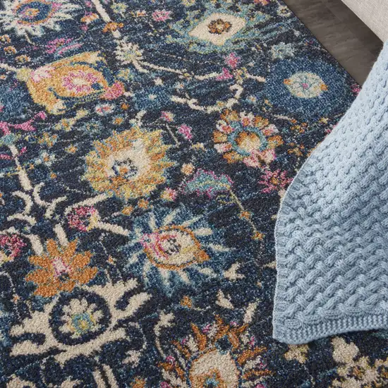 Navy Blue Yellow And Pink Floral Area Rug Photo 6