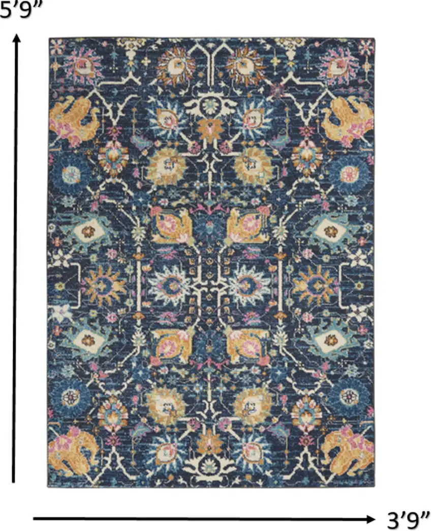 Navy Blue Floral Power Loom Area Rug Photo 7