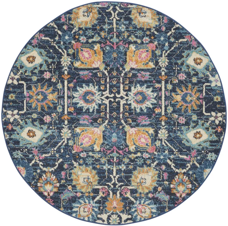 Navy Blue Floral Buds Area Rug Photo 3