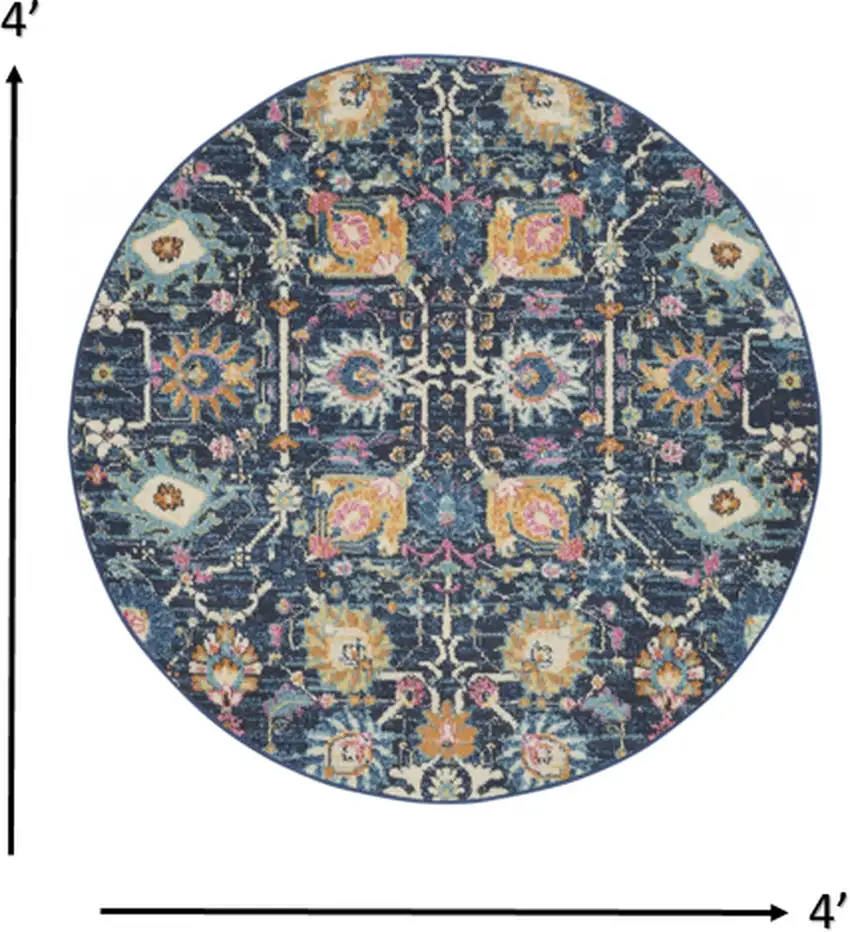 Navy Blue Floral Buds Area Rug Photo 5