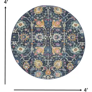 Photo of Navy Blue Floral Buds Area Rug