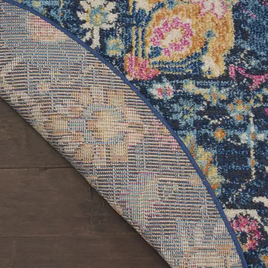 4' Navy Blue Yellow And Pink Floral Round Rug Photo 8