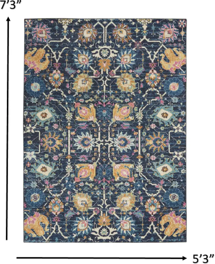 Navy Blue Floral Buds Area Rug Photo 5