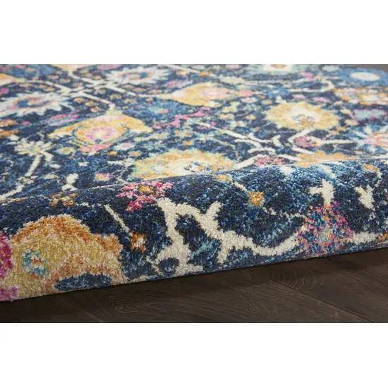Navy Blue Yellow And Pink Floral Area Rug Photo 6